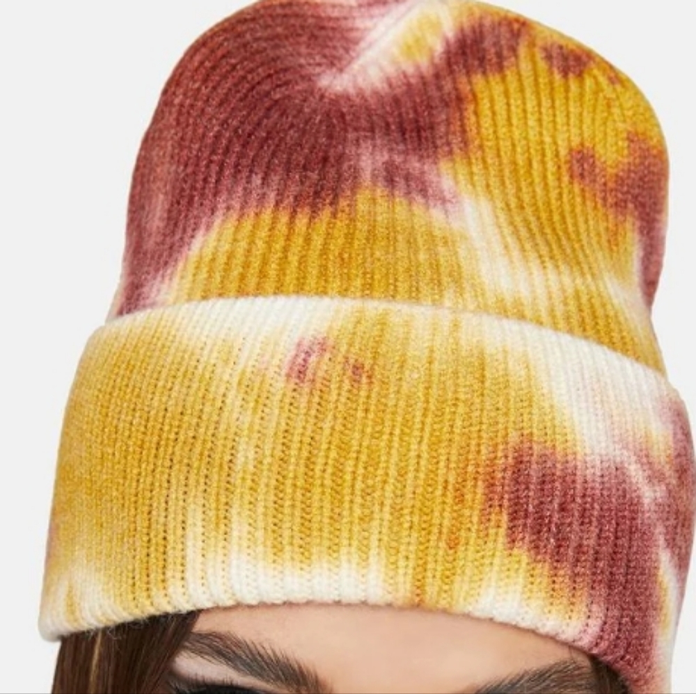 Mustard Tie Dye Cuffed Rib Knit Beanie